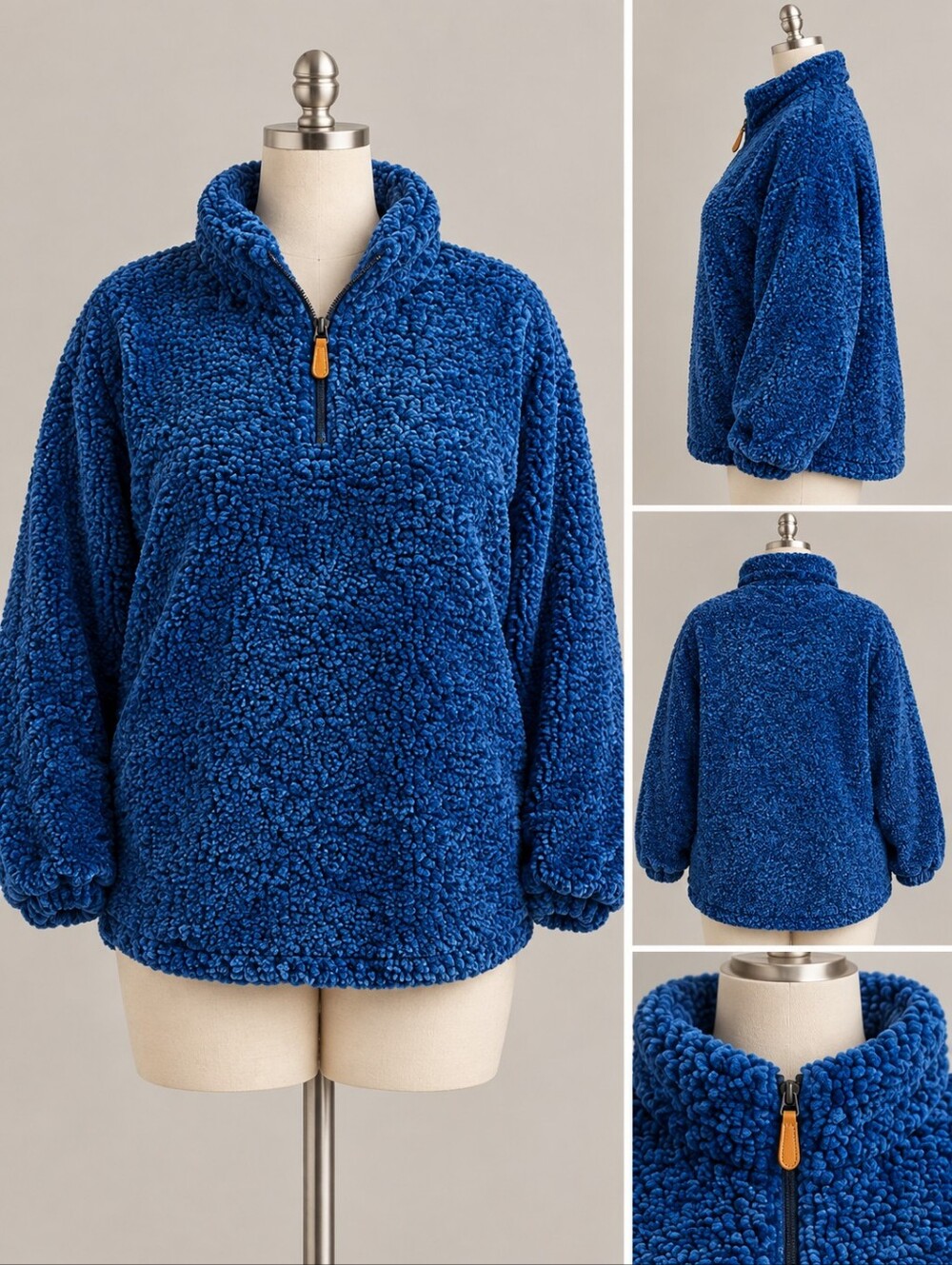 Simply Southern XL Blue Sherpa Teddy Fleece Quarter Zip Pullover Cozy Layering